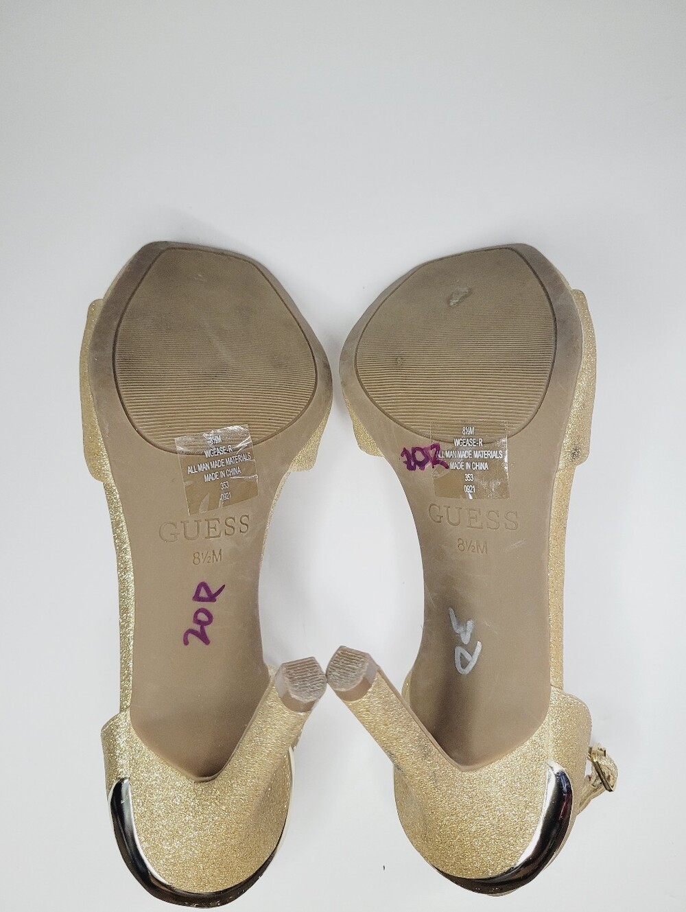 Guess Los Angeles Heels Gold Glitter Women's  Size 8.5 M Open Toes Ankle Straps - Picture 7 of 10
